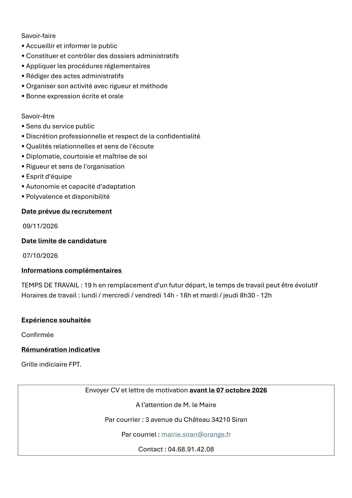 publication Poste à pouvoir agent administratif-2